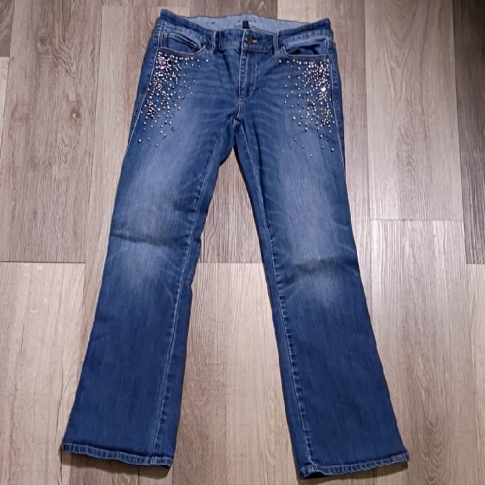 White Black Stylish Blue Flare‎ Jeans with Studded Details Size 4S